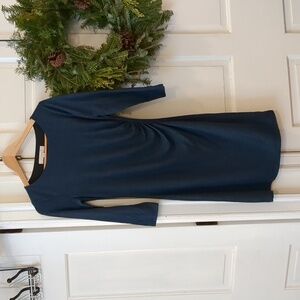 Ann Taylor Loft xs teal knit boat neck dress ruched knee length